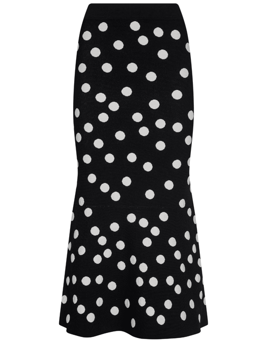 L'Agence Mae knit midi skirt in black ecru polka dot