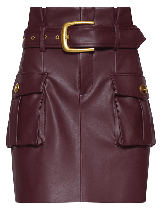 L’AGENCE Maelis Vegan Leather Mini Skirt in Deep Port,