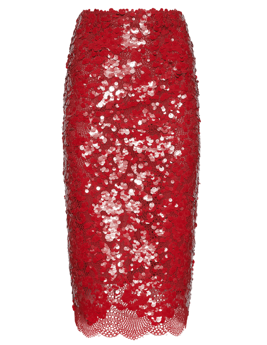 L'Agence - PRE-ORDER-L’AGENCE Makena Sequin Pencil Skirt in Red Sequin - Buy Online