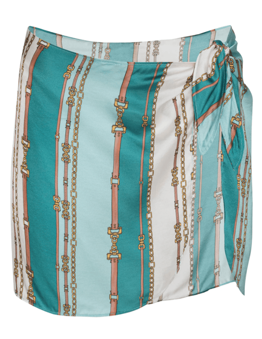 Front view of L’AGENCE Marceline Short Pareo in Light Sage Belt Stripe