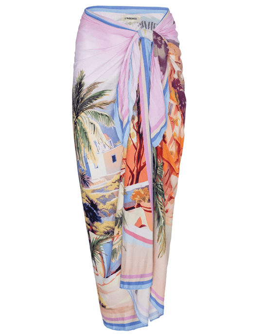 L'Agence - PRE-ORDER-L'AGENCE Maribel Cover-Up Pareo in Light Pink Multi Postcard Print - Buy Online