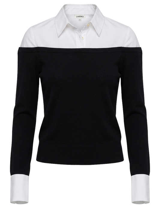 PRE-ORDER-L'AGENCE Mathilde Poplin Combo Sweater in Black & White