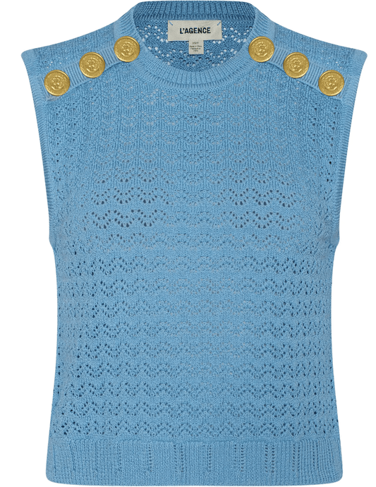 L’AGENCE Max sleeveless pointelle knit top in pale blue front view