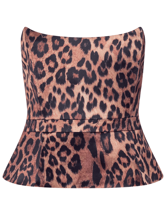 L’AGENCE Meliora Leopard Corset Peplum Top