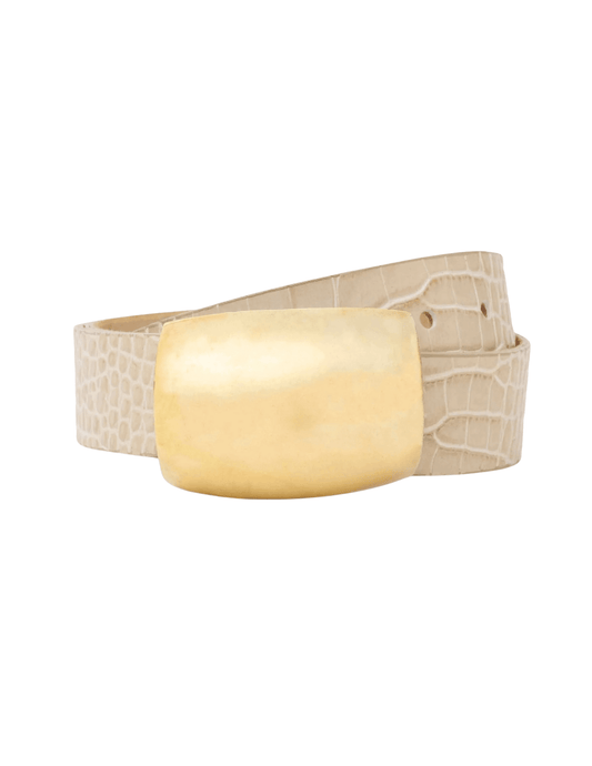 L’AGENCE Milou Domed Buckle Belt in ivory croc embossed leather with gold buckle