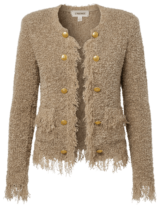 L'AGENCE Mireille Fringe Knit Cardigan Natural