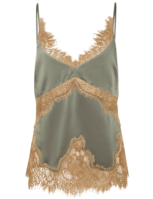 L'AGENCE Mitsu Lace Trim Camisole in Smokey Olive and Praline