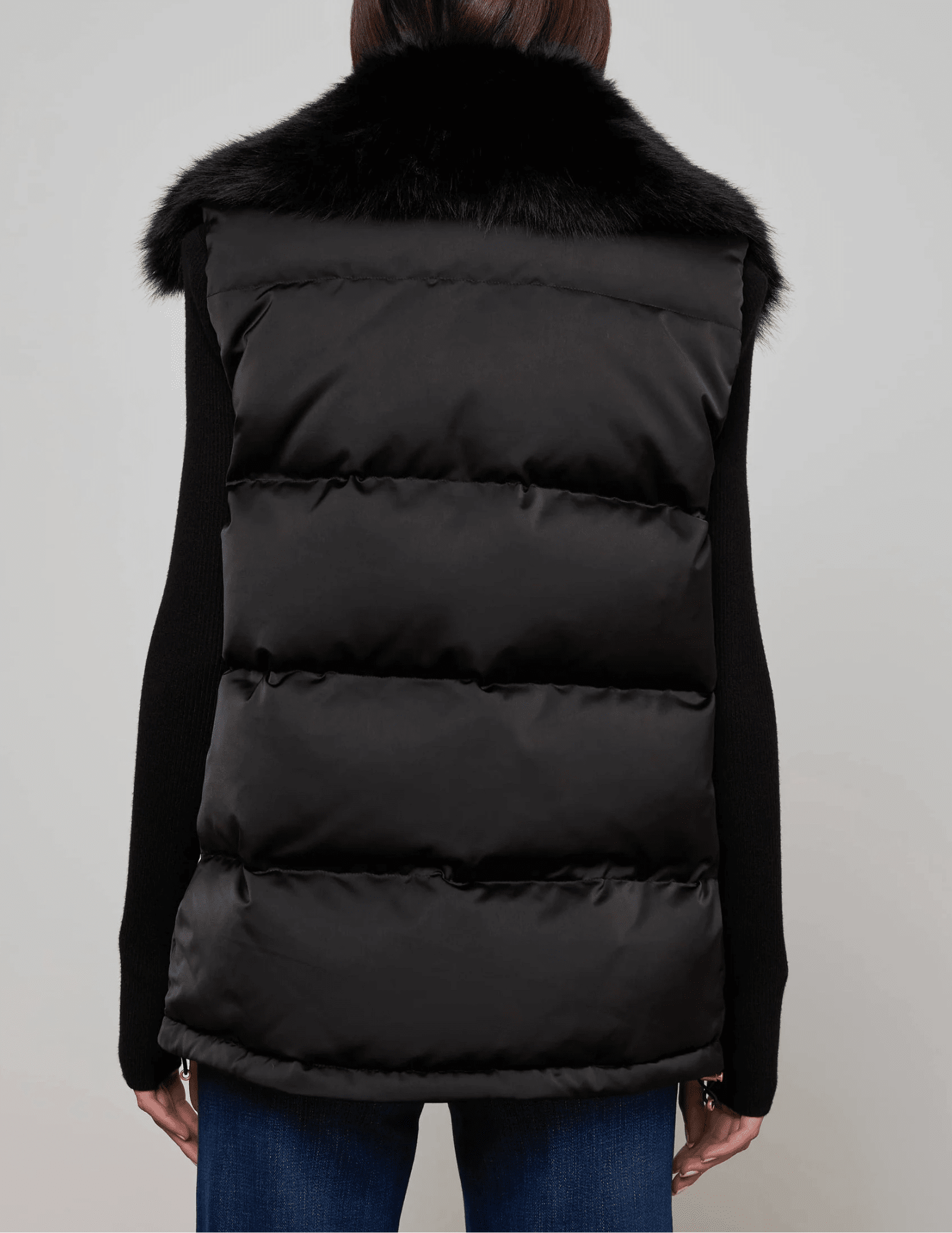 "L’AGENCE Nalo Faux Fur Collar Puffer Vest in Black