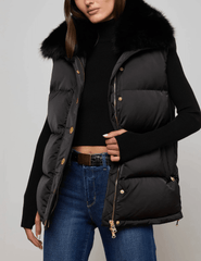 "L’AGENCE Nalo Faux Fur Collar Puffer Vest in Black