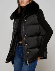 "L’AGENCE Nalo Faux Fur Collar Puffer Vest in Black