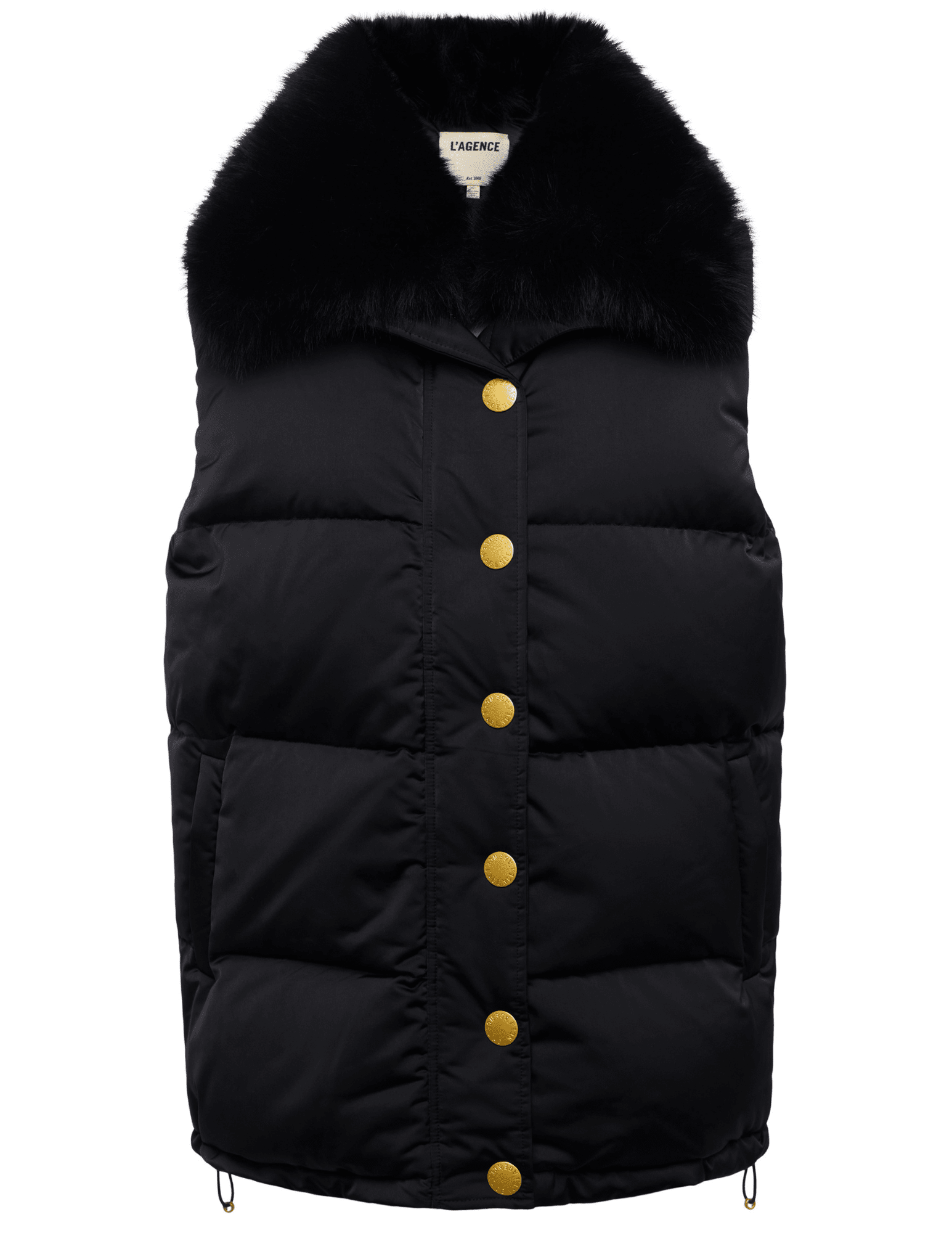 "L’AGENCE Nalo Faux Fur Collar Puffer Vest in Black