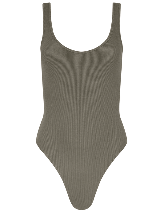 L'AGENCE Nica scoop neck bodysuit in smokey olive