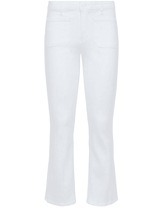 L'AGENCE Noya cropped slim flare jeans in Blanc, white high-rise women's denim with a slim fit and subtle flared leg front view