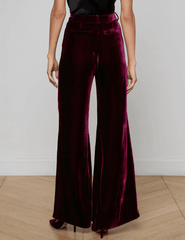 Back view of Pilar Velvet Pant showing contoured waistband and welt pockets