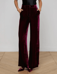 Front view of L’AGENCE Pilar Velvet Wide Leg Pant in Dark Port velvet