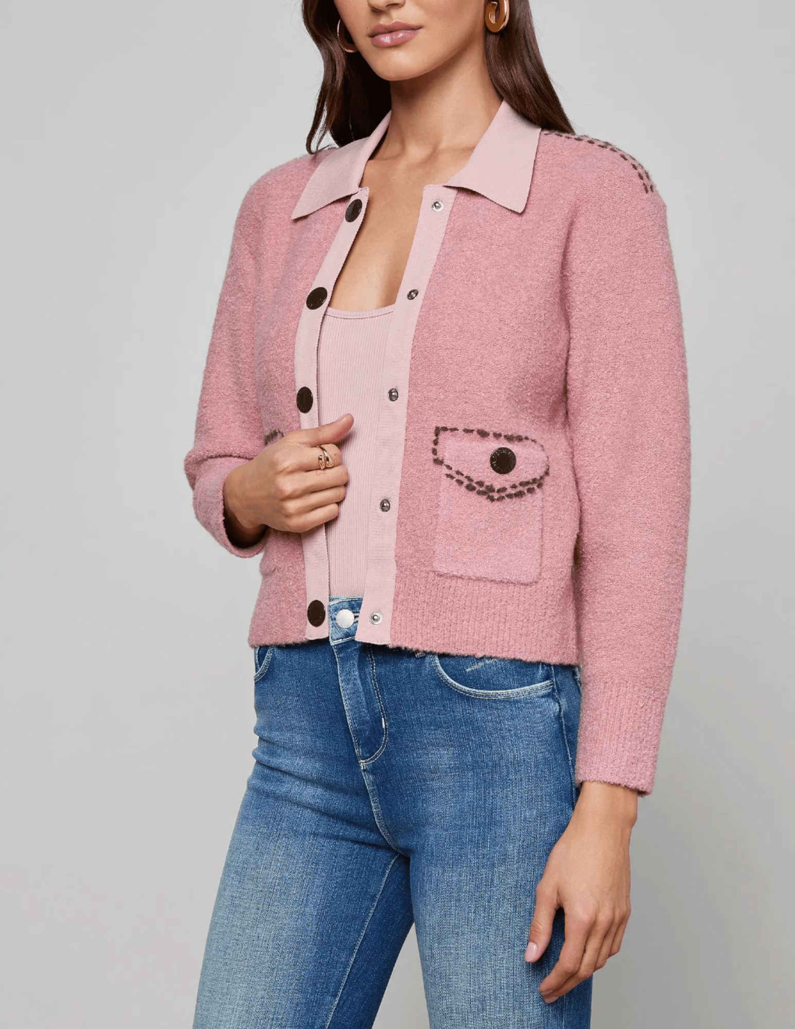 Back view of L’AGENCE Poetry cropped cardigan