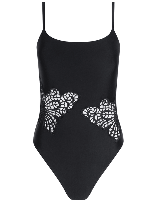 LAGENCE Remi black one piece swimsuit crochet butterfly