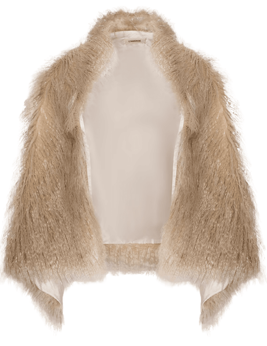 L'AGENCE Sabine Faux Fur Scarf in Biscuit