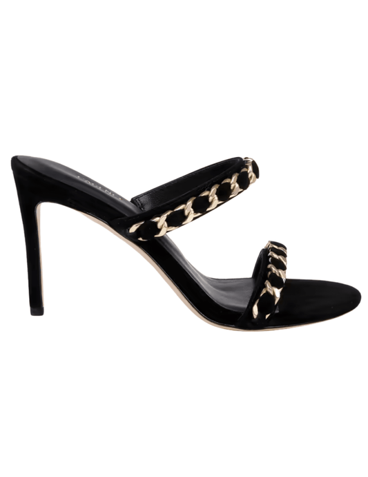 L'AGENCE Sarika Chain Heel Sandal in Black Suede