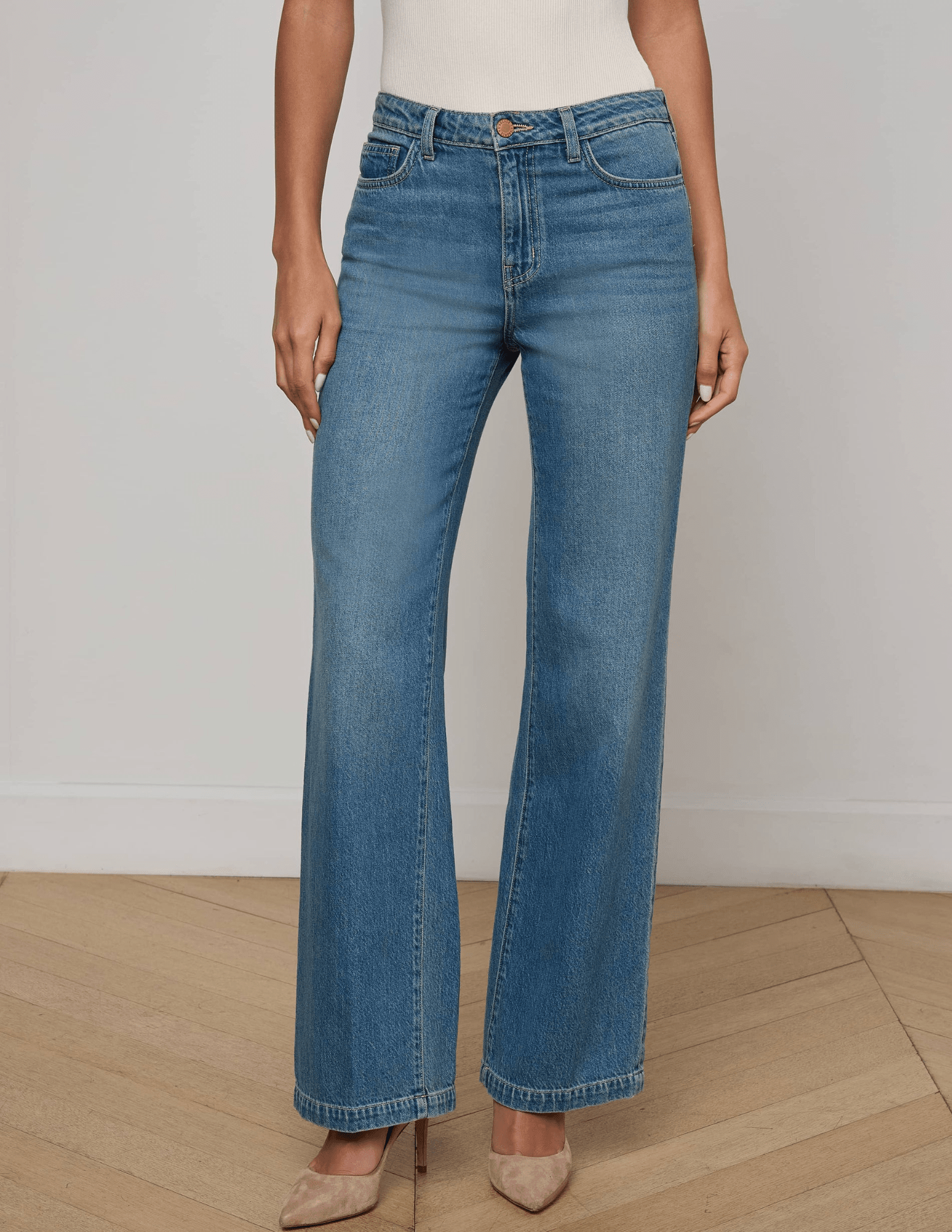 L’AGENCE Scottie High Rise Wide Leg Jeans in Fargo front view