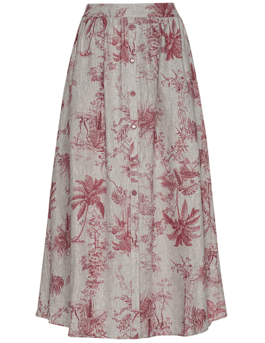 L'AGENCE Seina Linen Midi Skirt in Tan Multi Textured Jungle Toile