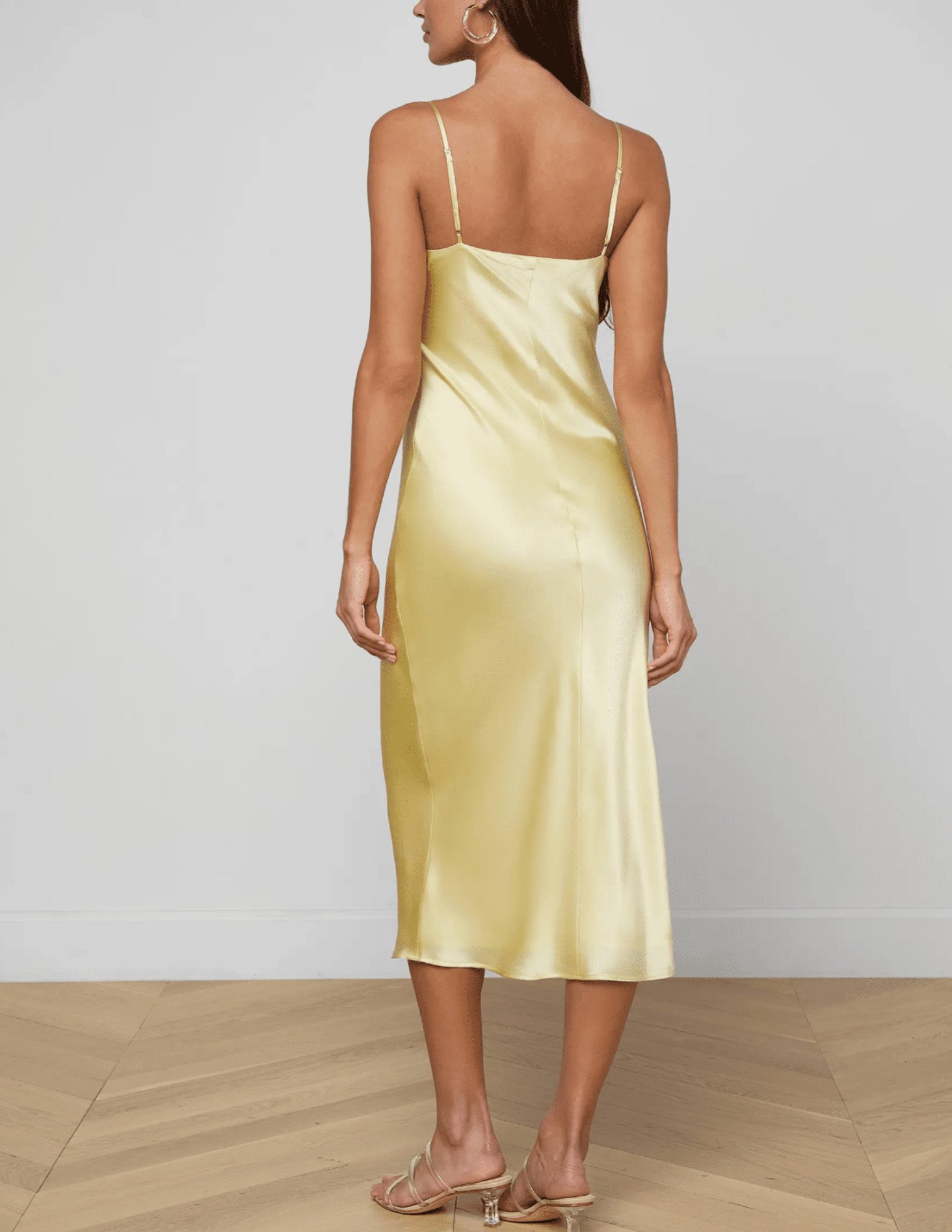 L’AGENCE Seridie lemon sorbet silk midi slip dress back view