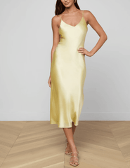 L’AGENCE Seridie lemon sorbet silk midi slip dress front view