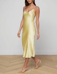 L’AGENCE Seridie lemon sorbet silk midi slip dress side view