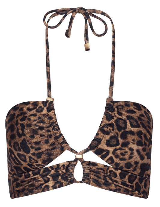 L’AGENCE Sirena bikini top in brown multi patch leopard print
