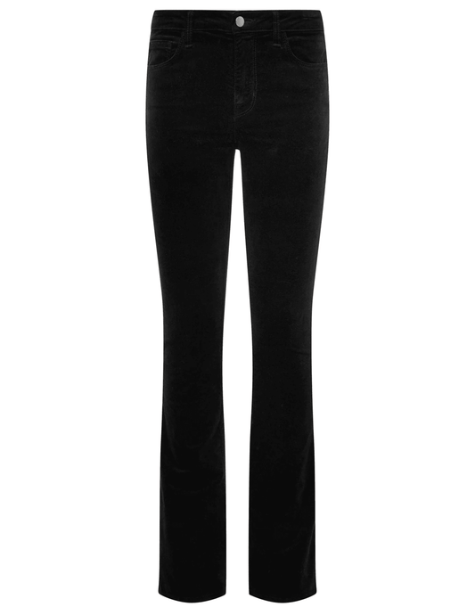 L'AGENCE Stevie velvet jeans in Noir, luxurious black women’s denim with a soft velvet finish and modern slim fit front view