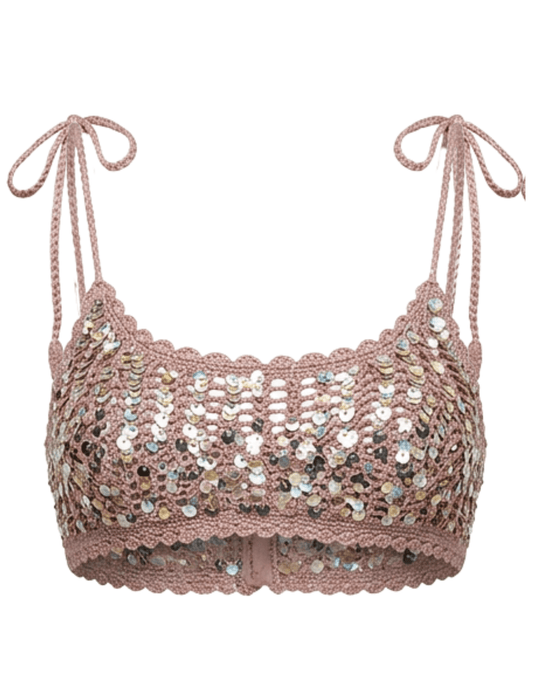 L’Agence Taline crochet sequin bralette misty rose
