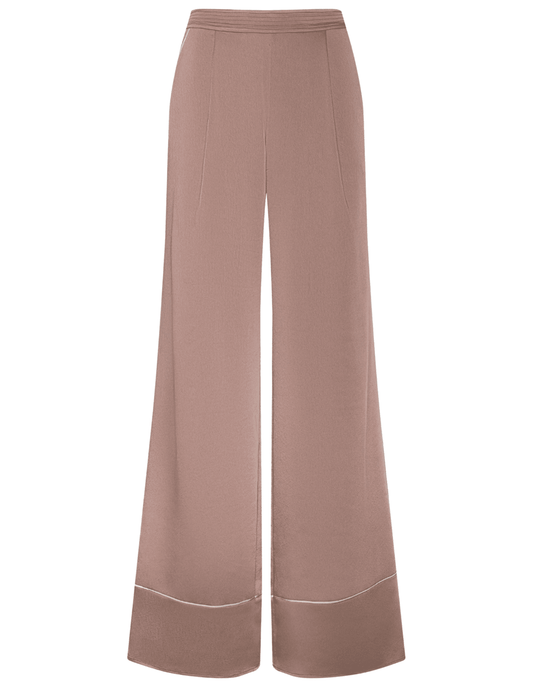 L’Agence Tavia satin trouser in mocha tan wide leg