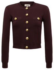 L’AGENCE Toulouse Cropped Crew Neck Cardigan in Chocolate Gold