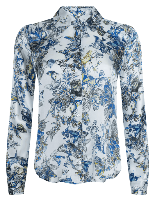 L’AGENCE Tyler silk blouse grey watercolor butterfly print