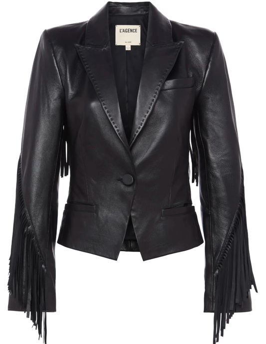 L’AGENCE Vashti Fringe Leather Blazer in Black