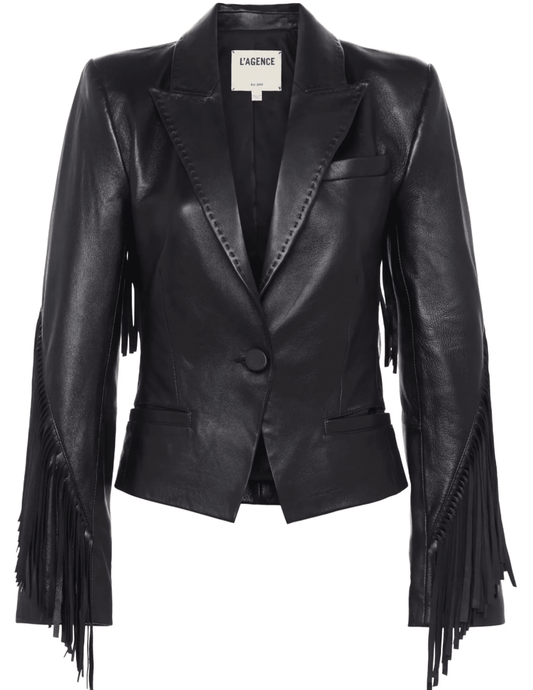 L’AGENCE Vashti Fringe Leather Blazer in Black