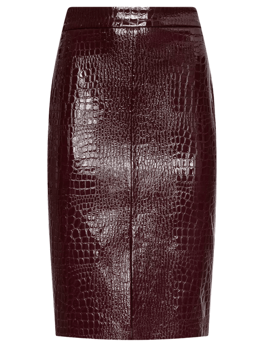 view of L’AGENCE Violetta Vegan Leather Pencil Skirt Dark Port