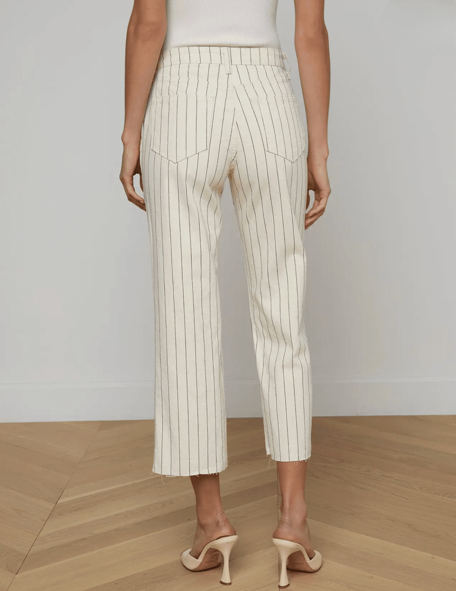 L’Agence Wanda cropped wide leg pant ecru navy stripe back view