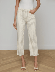 L’Agence Wanda cropped wide leg pant ecru navy stripe front view