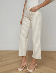 L’Agence Wanda cropped wide leg pant ecru navy stripe Side view