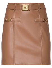 L’AGENCE Yvette Belted Vegan Leather Mini Skirt in Soft Cognac