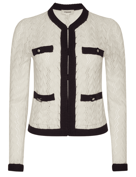 L'AGENCE Zephyra Pointelle Cardigan in Ivory and Black