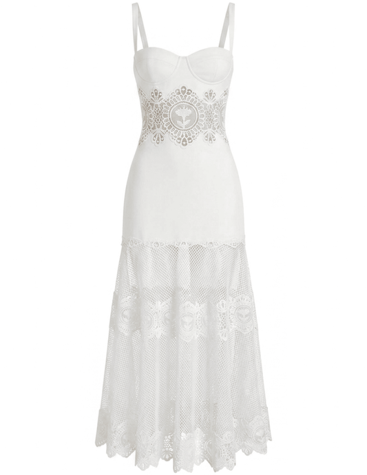 Retrofête Olenna ivory midi dress with lace details