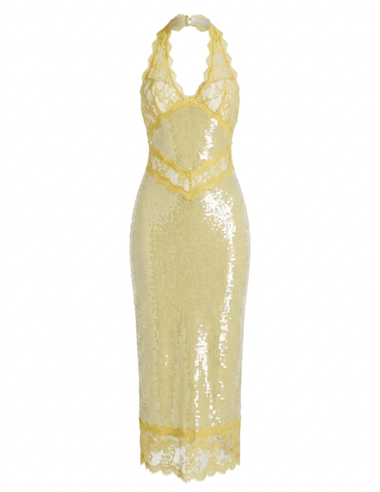 Retrofête Vicky sequin halter dress in yellow yuzu