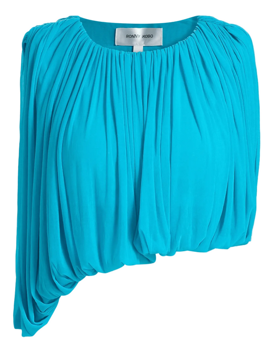 Ronny Kobo Chelly Draped Top in turquoise with asymmetrical hem