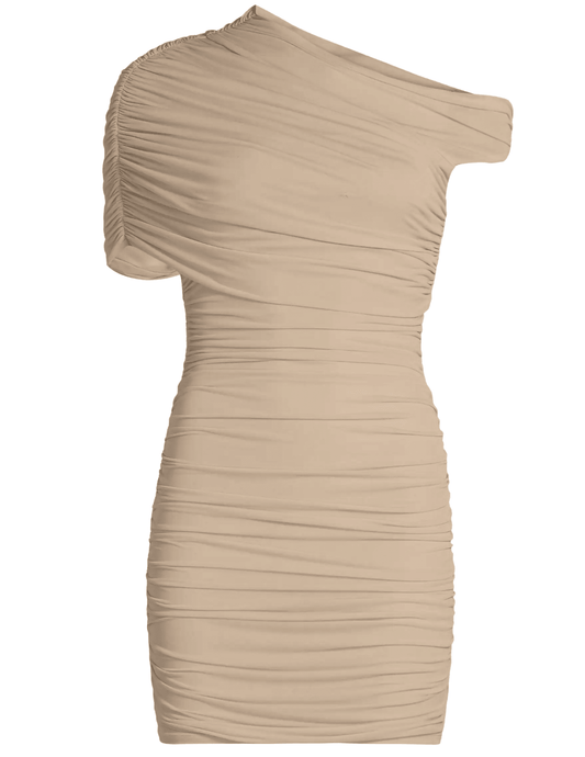 Ronny Kobo Cicilia ruched mini dress in nougat