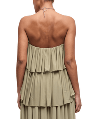 Ronny Kobo Starla Ruffle Chain Halter Top in Elm with gold-tone starfish chain detail back view