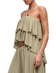 Ronny Kobo Starla Ruffle Chain Halter Top in Elm with gold-tone starfish chain detail side view
