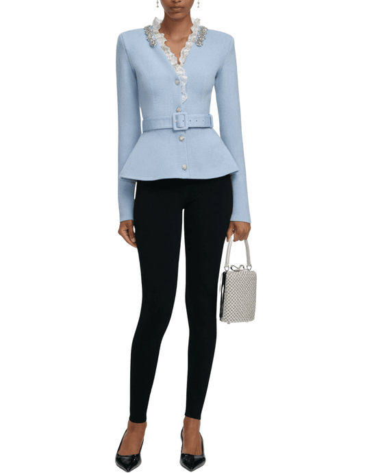 Self-Portrait - PRE-ORDER-Self-Portrait Crystal Trim Peplum Cardigan - Buy Online