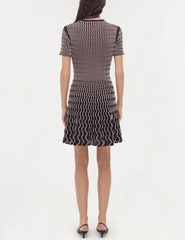 Simkhai Baylor Knit Mini Dress in cranberry multi with flared skirt and contrast trim back view